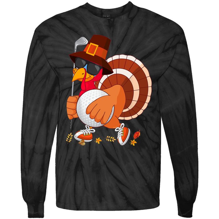 Turkey Playing Golf Thanksgiving Turkey Golf Tie-Dye Long Sleeve Shirt