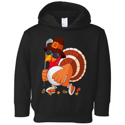 Turkey Playing Golf Thanksgiving Turkey Golf Toddler Hoodie