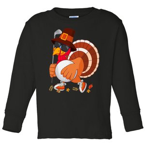 Turkey Playing Golf Thanksgiving Turkey Golf Toddler Long Sleeve Shirt