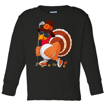 Turkey Playing Golf Thanksgiving Turkey Golf Toddler Long Sleeve Shirt