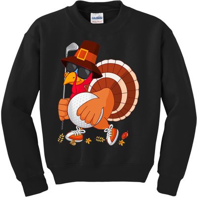 Turkey Playing Golf Thanksgiving Turkey Golf Kids Sweatshirt