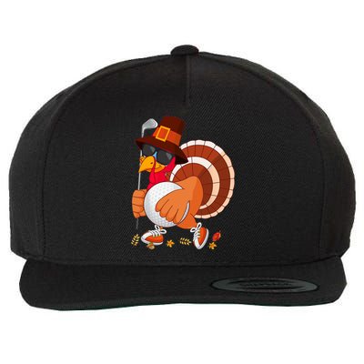 Turkey Playing Golf Thanksgiving Turkey Golf Wool Snapback Cap