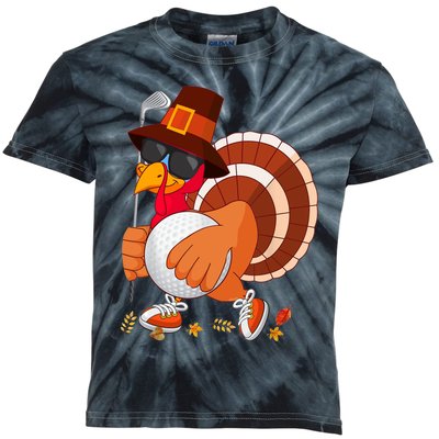 Turkey Playing Golf Thanksgiving Turkey Golf Kids Tie-Dye T-Shirt