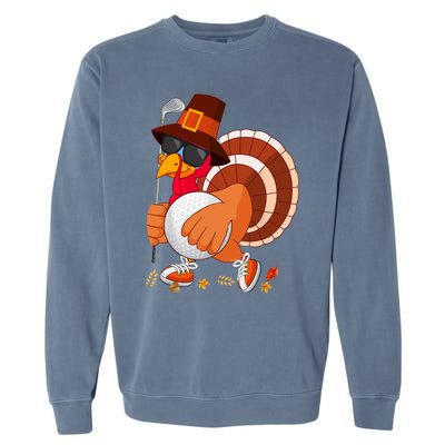 Turkey Playing Golf Thanksgiving Turkey Golf Garment-Dyed Sweatshirt