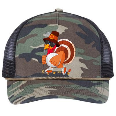 Turkey Playing Golf Thanksgiving Turkey Golf Retro Rope Trucker Hat Cap