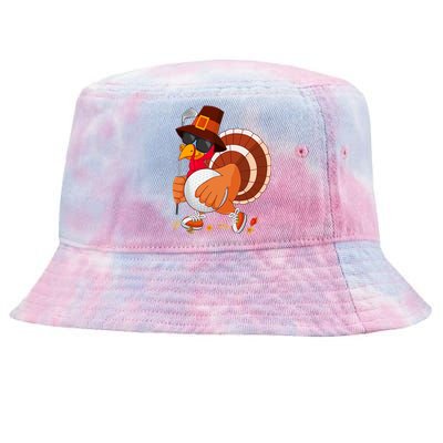 Turkey Playing Golf Thanksgiving Turkey Golf Tie-Dyed Bucket Hat