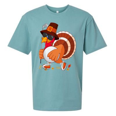 Turkey Playing Golf Thanksgiving Turkey Golf Sueded Cloud Jersey T-Shirt