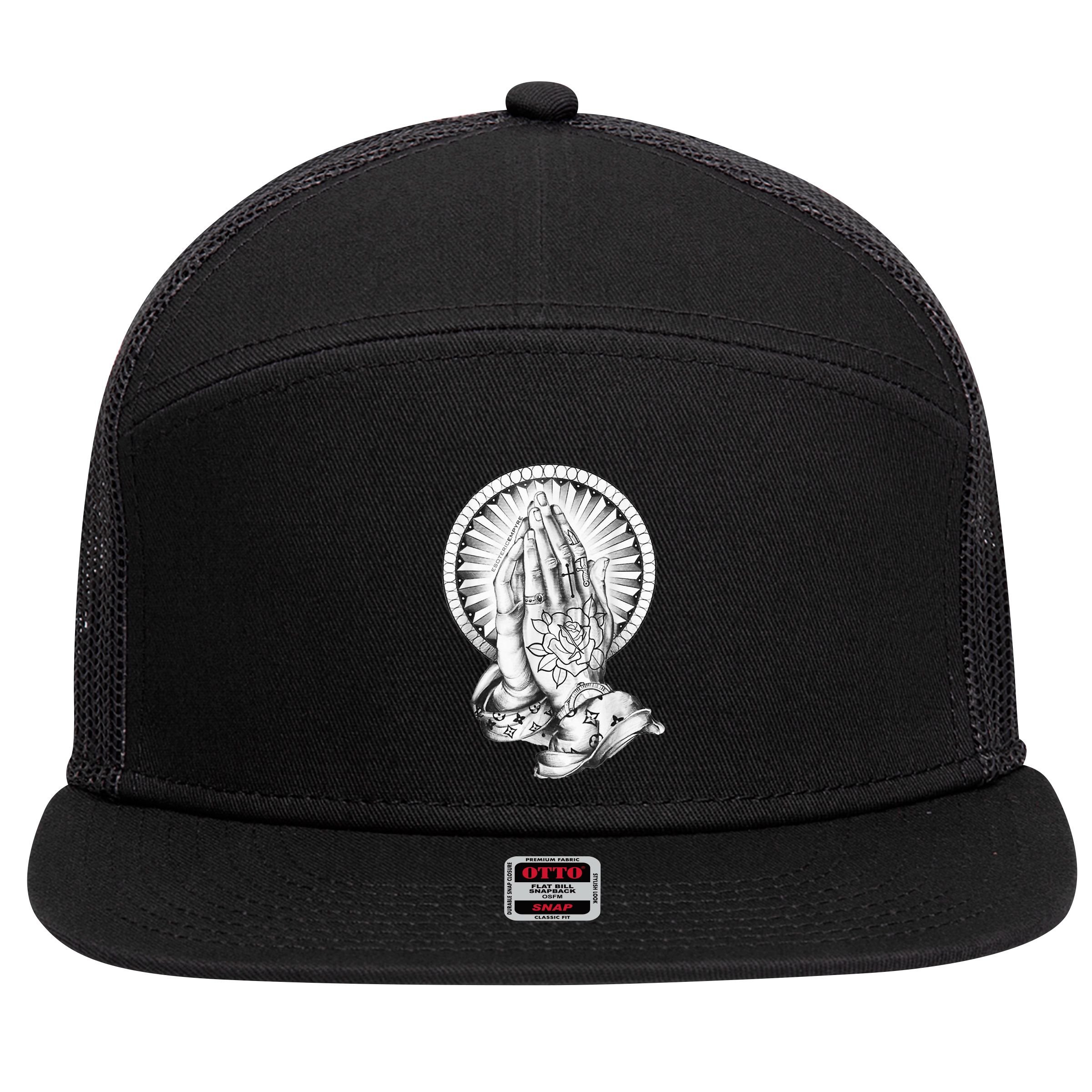 Tattoo Praying Hands 7 Panel Mesh Trucker Snapback Hat