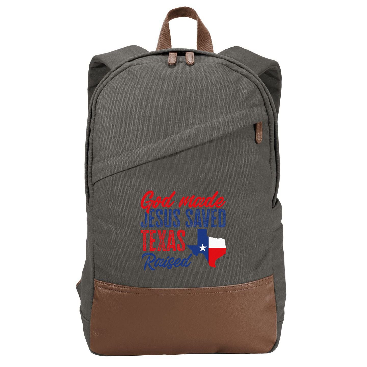 Texas Pride Home God Made Jesus Saved Texas Raised Cotton Canvas Backpack