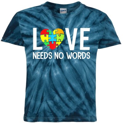 Teacher Puzzles Heart Love Needs No Word Autism Awareness Gift Kids Tie-Dye T-Shirt