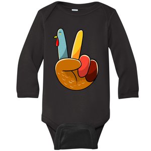 Turkey Peace Hand Sign Thanksgiving Thankful Baby Long Sleeve Bodysuit