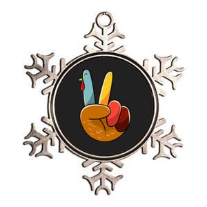 Turkey Peace Hand Sign Thanksgiving Thankful Metallic Star Ornament