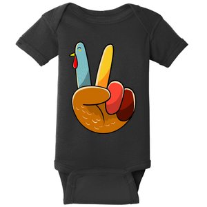 Turkey Peace Hand Sign Thanksgiving Thankful Baby Bodysuit