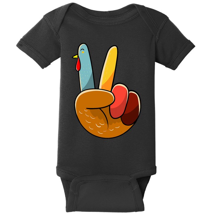 Turkey Peace Hand Sign Thanksgiving Thankful Baby Bodysuit