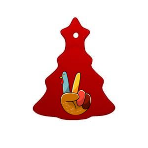 Turkey Peace Hand Sign Thanksgiving Thankful Ceramic Tree Ornament