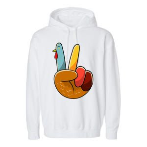 Turkey Peace Hand Sign Thanksgiving Thankful Garment-Dyed Fleece Hoodie