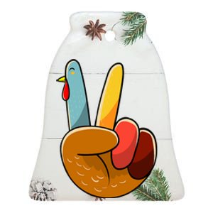 Turkey Peace Hand Sign Thanksgiving Thankful Ceramic Bell Ornament