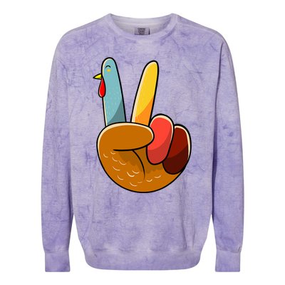 Turkey Peace Hand Sign Thanksgiving Thankful Colorblast Crewneck Sweatshirt