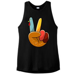 Turkey Peace Hand Sign Thanksgiving Thankful Ladies PosiCharge Tri-Blend Wicking Tank