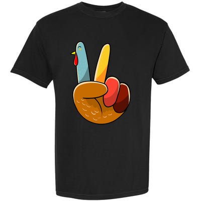 Turkey Peace Hand Sign Thanksgiving Thankful Garment-Dyed Heavyweight T-Shirt