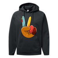 Turkey Peace Hand Sign Thanksgiving Thankful Performance Fleece Hoodie