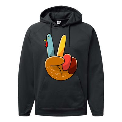 Turkey Peace Hand Sign Thanksgiving Thankful Performance Fleece Hoodie