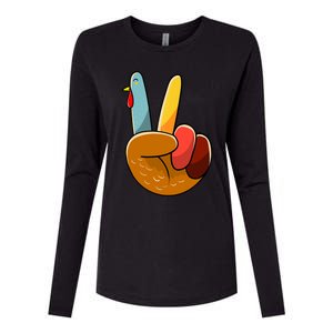 Turkey Peace Hand Sign Thanksgiving Thankful Womens Cotton Relaxed Long Sleeve T-Shirt