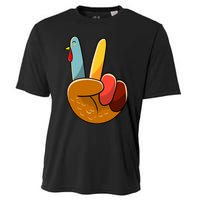 Turkey Peace Hand Sign Thanksgiving Thankful Cooling Performance Crew T-Shirt