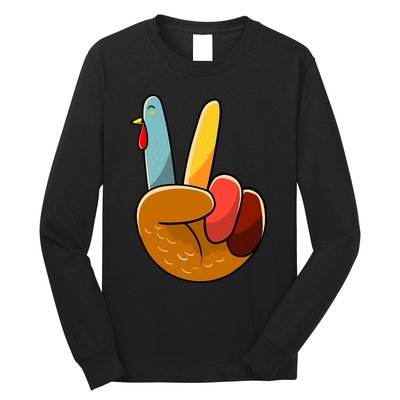 Turkey Peace Hand Sign Thanksgiving Thankful Long Sleeve Shirt