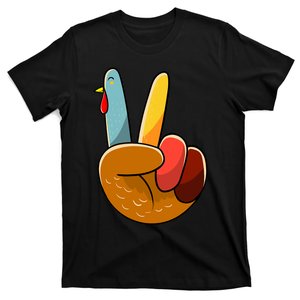 Turkey Peace Hand Sign Thanksgiving Thankful T-Shirt