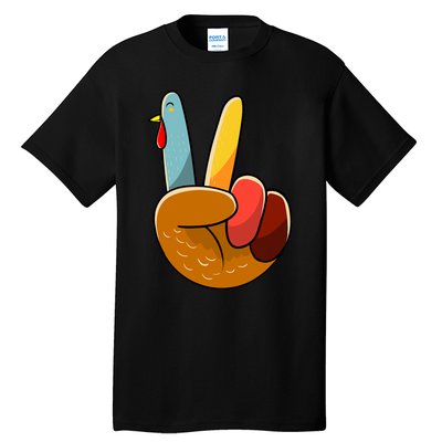 Turkey Peace Hand Sign Thanksgiving Thankful Tall T-Shirt