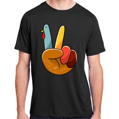 Turkey Peace Hand Sign Thanksgiving Thankful Adult ChromaSoft Performance T-Shirt