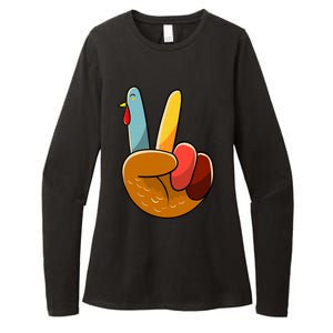 Turkey Peace Hand Sign Thanksgiving Thankful Womens CVC Long Sleeve Shirt