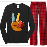 Turkey Peace Hand Sign Thanksgiving Thankful Long Sleeve Pajama Set