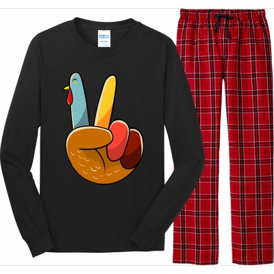 Turkey Peace Hand Sign Thanksgiving Thankful Long Sleeve Pajama Set