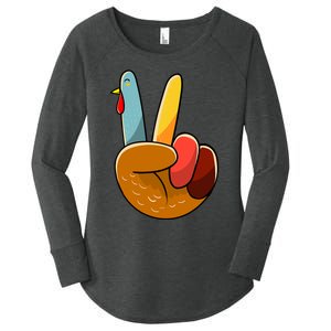 Turkey Peace Hand Sign Thanksgiving Thankful Women's Perfect Tri Tunic Long Sleeve Shirt