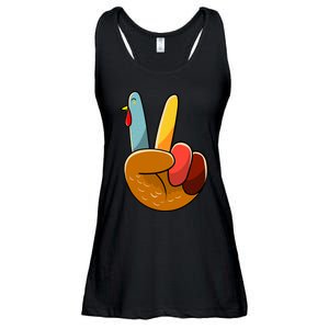 Turkey Peace Hand Sign Thanksgiving Thankful Ladies Essential Flowy Tank