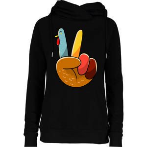 Turkey Peace Hand Sign Thanksgiving Thankful Womens Funnel Neck Pullover Hood