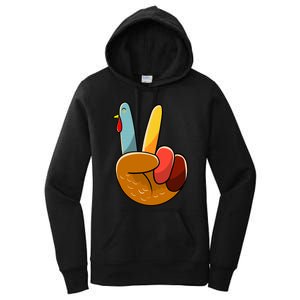 Turkey Peace Hand Sign Thanksgiving Thankful Women's Pullover Hoodie