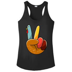 Turkey Peace Hand Sign Thanksgiving Thankful Ladies PosiCharge Competitor Racerback Tank