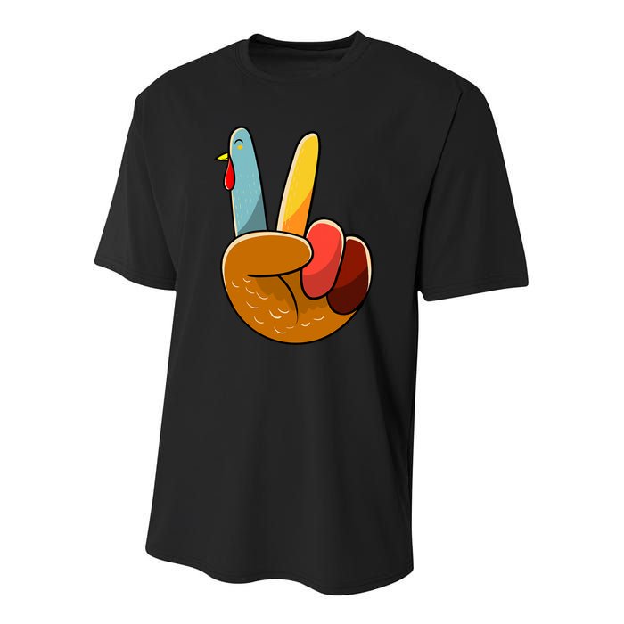 Turkey Peace Hand Sign Thanksgiving Thankful Youth Performance Sprint T-Shirt