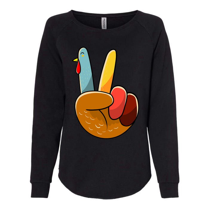 Turkey Peace Hand Sign Thanksgiving Thankful Womens California Wash Sweatshirt