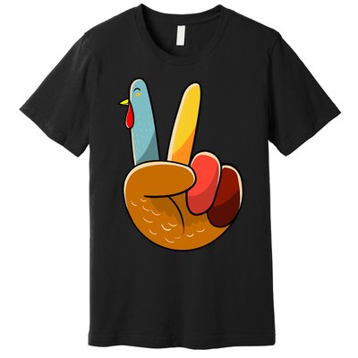 Turkey Peace Hand Sign Thanksgiving Thankful Premium T-Shirt