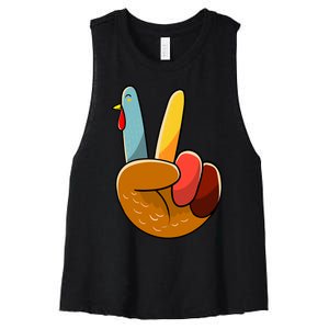 Turkey Peace Hand Sign Thanksgiving Thankful Women's Racerback Cropped Tank