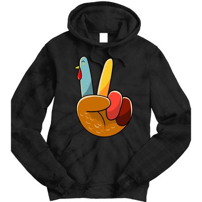 Turkey Peace Hand Sign Thanksgiving Thankful Tie Dye Hoodie