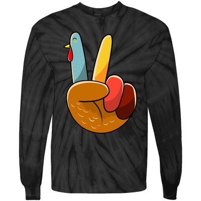 Turkey Peace Hand Sign Thanksgiving Thankful Tie-Dye Long Sleeve Shirt