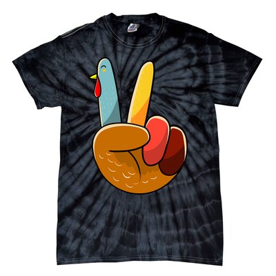 Turkey Peace Hand Sign Thanksgiving Thankful Tie-Dye T-Shirt