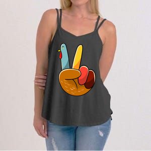 Turkey Peace Hand Sign Thanksgiving Thankful Women's Strappy Tank