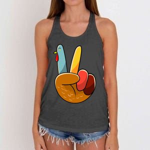 Turkey Peace Hand Sign Thanksgiving Thankful Women's Knotted Racerback Tank