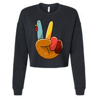 Turkey Peace Hand Sign Thanksgiving Thankful Cropped Pullover Crew